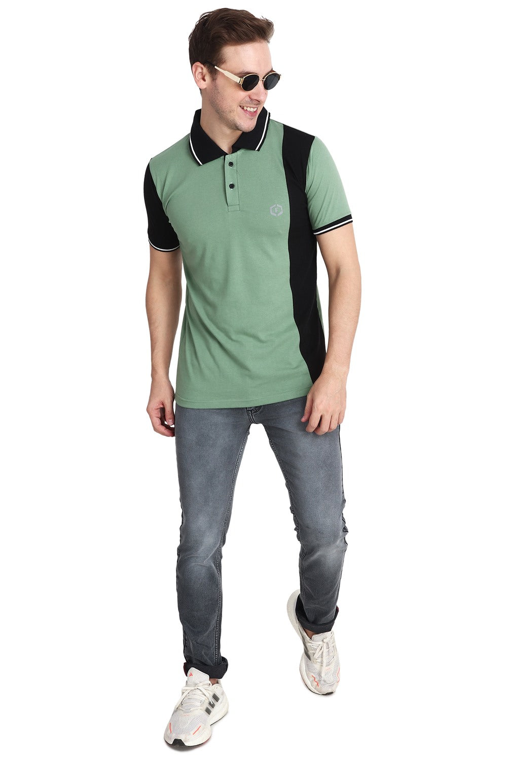 Febue Solid Men's Colorblock Polo Neck Pista With Side Black Stripe Half Sleeves T-Shirt