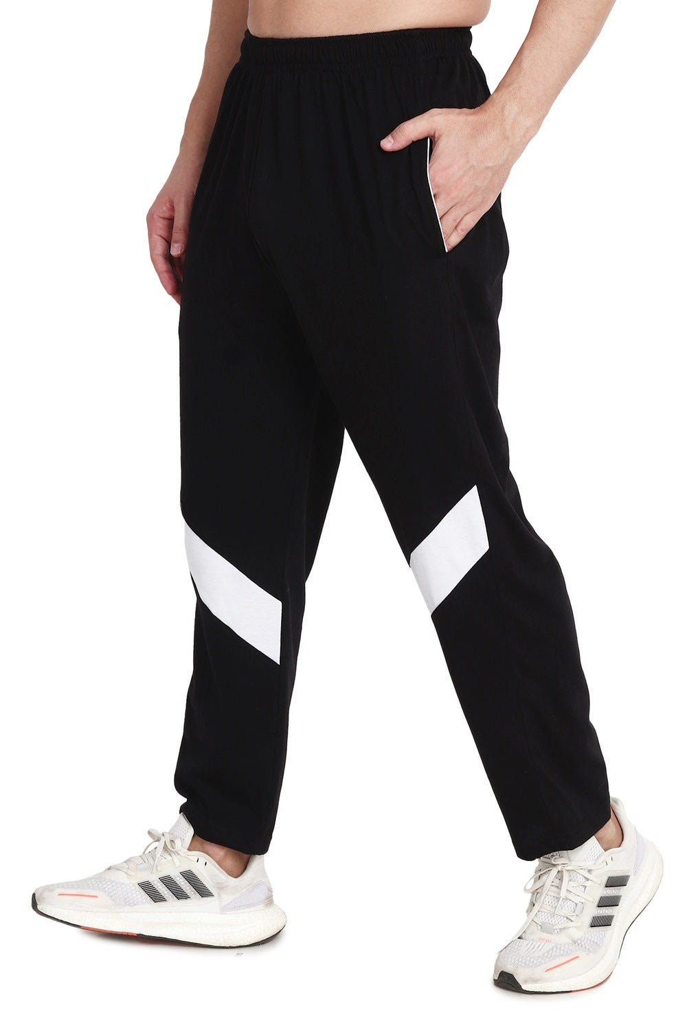 Febue Cotton Blend Men's Track Pants Black With Mid White Stripe