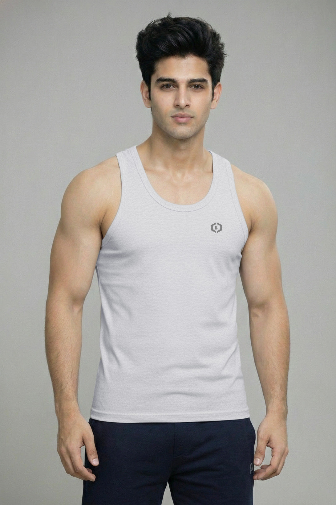 Mens Strap Sleeveless Gym & Casual Wear Vest Top Tank - Light Grey Melange