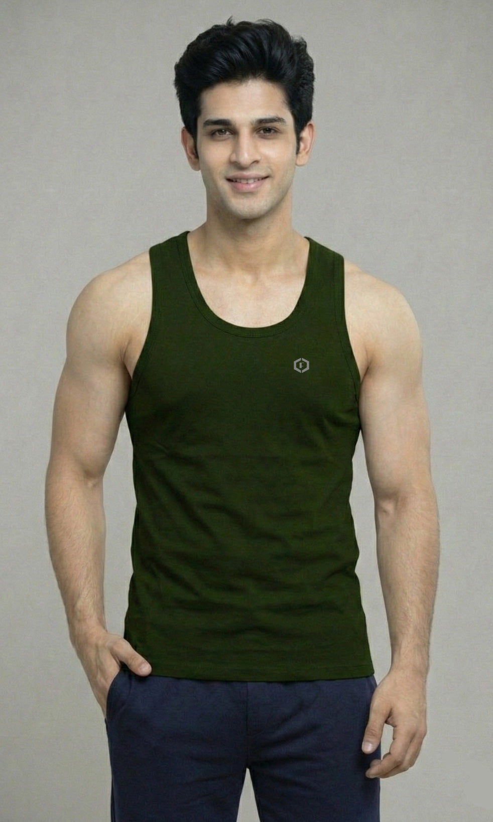 Mens Strap Sleeveless Gym & Casual Wear Vest Top Tank - Olive Green