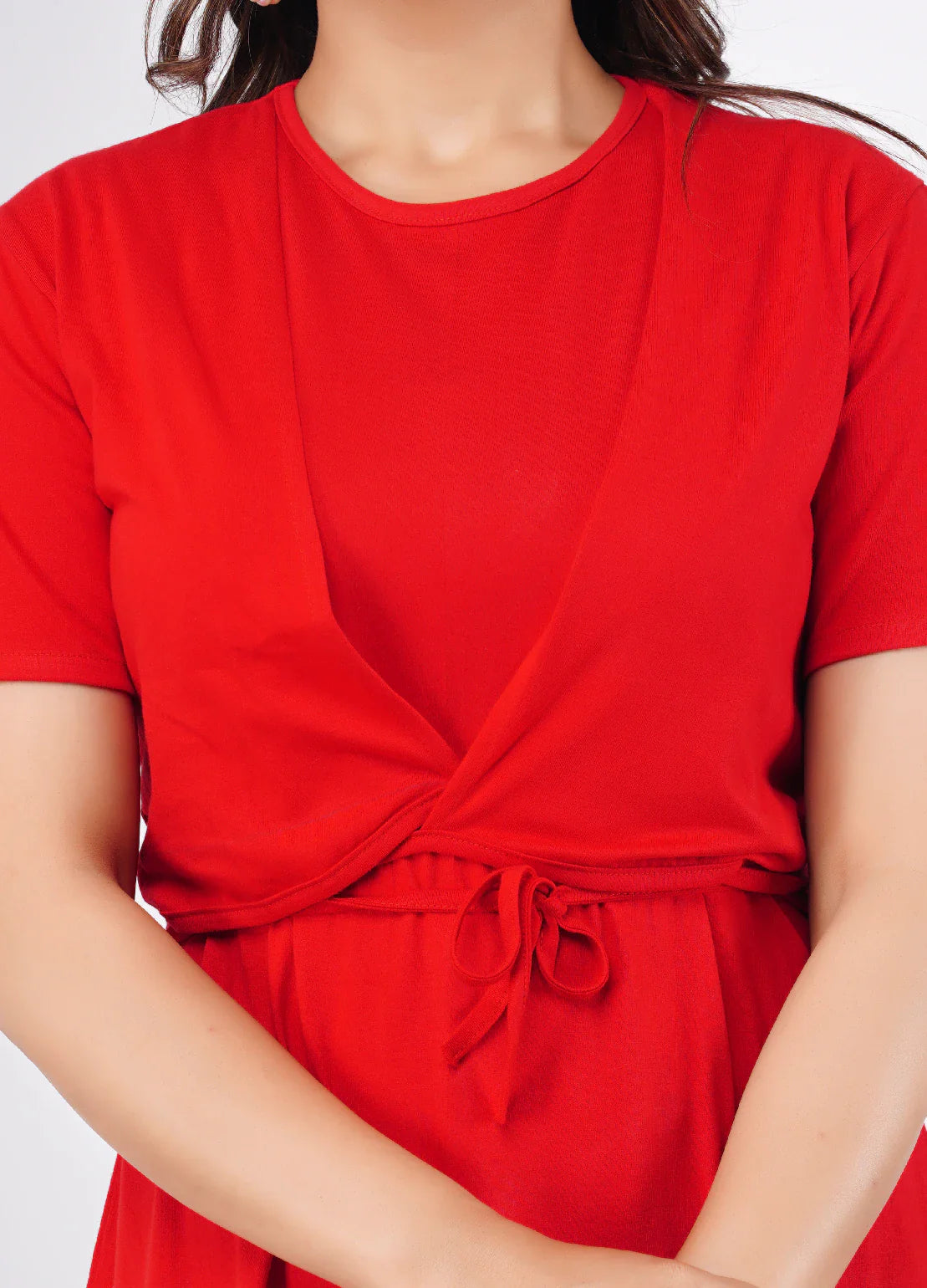 Febue Solid Women's Short Dress - Red Solid (FED018)