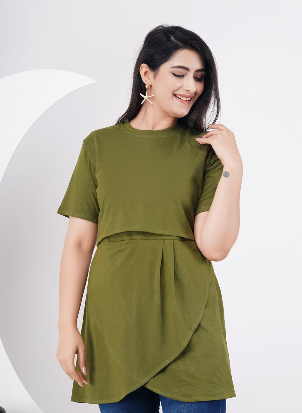 Febue Solid Stylish Tops- Olive Green (FETO022)