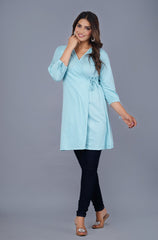 Febue Solid Stylish Long Tops- Light Blue (FETO023)