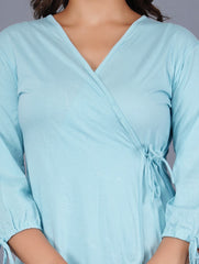 Febue Solid Stylish Long Tops- Light Blue (FETO023)